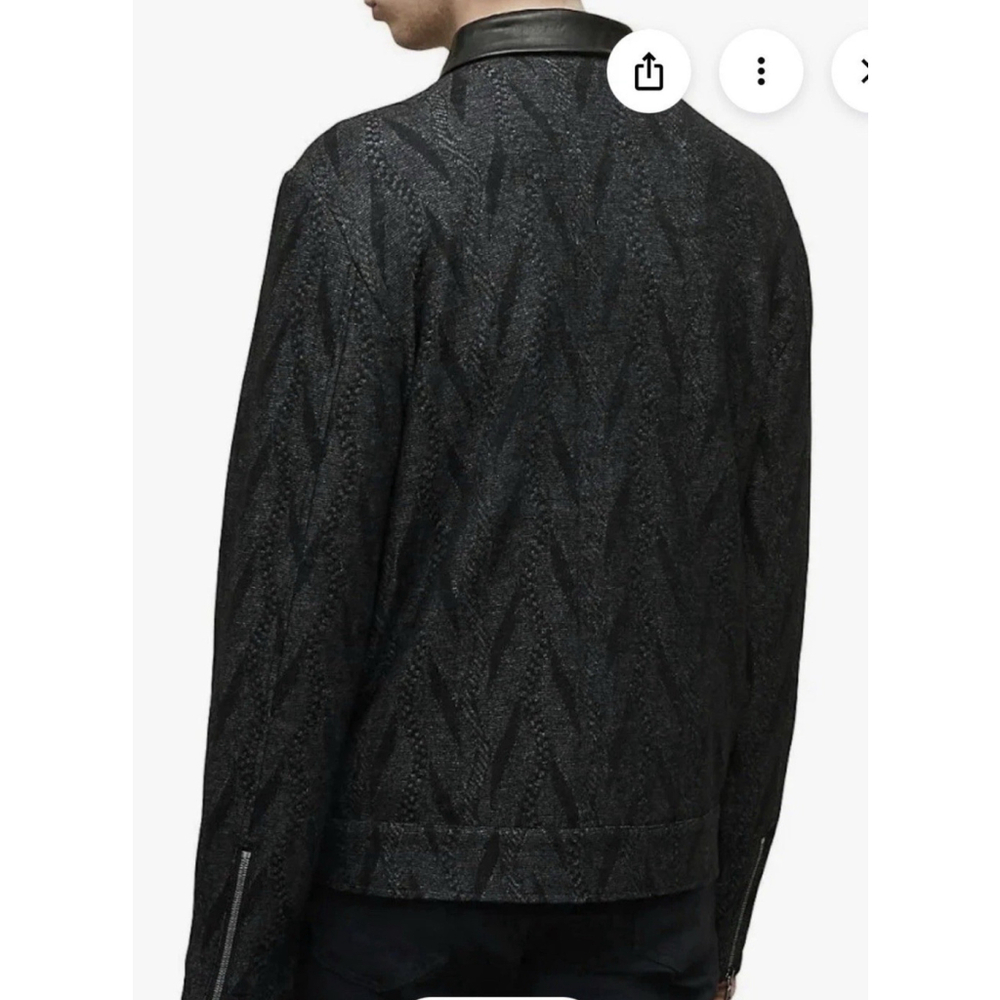 NWT $ 798 John Varvatos Mens Bergen Jacquard Zip-Up Sheep Skin Wool Jacket Black - Picture 2 of 11
